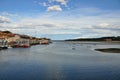 View of the closed bay of the Cantabrian Sea and the city of San Vicente de la Barquera, Cantabria, Northern Spain Royalty Free Stock Photo