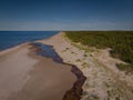 Seascape sands and river on coastline to sea