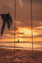 Seascape Scenery View With Empty Swing During Dramatic Cloudy at Sunset, Nature Landscape Tropical Seashore Scenic and Beautiful Royalty Free Stock Photo