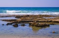 Seascape of sea stacks in the east of the Mediterranean Sea, Givat Olga, Hadera Israel.