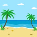 Seascape. Seashore, sea, palm trees.