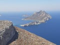 Seascape with a small island to Amorgos in the Cyclade Islands in Greece.