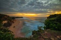 Seascape. Spectacular view from Balangan cliff in Bali. Sunset time. Blue hour. Ocean with motion foam waves. Waterscape for Royalty Free Stock Photo