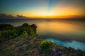 Seascape. Spectacular view from Uluwatu cliff in Bali. Sunset time. Blue hour. Ocean with motion foam waves. Colorful sky. Nature Royalty Free Stock Photo