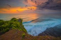 Seascape. Spectacular view from Uluwatu cliff in Bali. Sunset time. Blue hour. Ocean with motion foam waves. Waterscape for Royalty Free Stock Photo