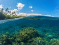 Seascape split photo. Double seaview. Underwater coral reef. Royalty Free Stock Photo