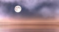 Seascape at starry night sky and full moon  dramatic cloudy  sky  at sea on  blue water moonlight reflection  seascape blue foggy Royalty Free Stock Photo