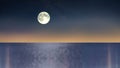 Seascape at starry night sky and full moon  dramatic cloudy  sky  at sea on  blue water moonlight reflection  seascape blue foggy Royalty Free Stock Photo