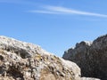 Seascape stone rock at sea blue sky summer nature background