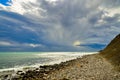 Seascape with storm clouds on a scenic sky on the shore Black sea, Crimea, Sudak Royalty Free Stock Photo