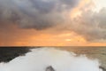 Seascape stormy sea horizon and kielwater Royalty Free Stock Photo