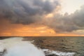 Seascape stormy sea horizon and kielwater Royalty Free Stock Photo