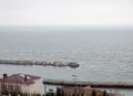 The city of Odessa. Ukraine. Coast near Fontana Street. Panorama of the stormy Black Sea in the feast of Epiphany.