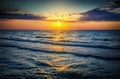 Seascape. Sun in the clouds at sunset over the sea. Royalty Free Stock Photo