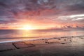 Seascape during the sunrise. Sky and reflections on the water in the summer. Sun rays during the sunrise. Nusa Penida, Bali, Indon