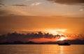 Seascape in sunrise time with fishing boat