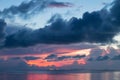 Dramatic seascape sunset with big rain cloud background Royalty Free Stock Photo