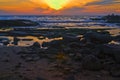 Seascape of sunset at the beach of Givat Olga Hadera Israel Royalty Free Stock Photo