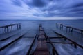 Seascape during sunset. Beautiful natural seascape, blue hour. Sea sunset at the Black Sea coast. Royalty Free Stock Photo