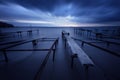 Seascape during sunset. Beautiful natural seascape, blue hour. Sea sunset at the Black Sea coast. Royalty Free Stock Photo