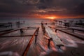 Seascape during sunset. Beautiful natural seascape, blue hour. Sea sunset at the Black Sea coast. Royalty Free Stock Photo