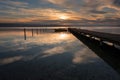 Seascape during sunset. Beautiful natural seascape, blue hour. Sea sunset at the Black sea coast near Varna, Bulgaria. Royalty Free Stock Photo