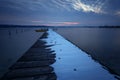 Seascape during sunset. Beautiful natural seascape, blue hour. Sea sunset at a lake coast near Varna, Bulgaria. Royalty Free Stock Photo