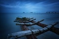 Seascape during sunset. Beautiful natural seascape, blue hour. Sea sunset at the Black Sea coast. Royalty Free Stock Photo