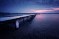 Seascape during sunset. Beautiful natural seascape, blue hour. Sea sunset at a lake coast near Varna, Bulgaria. Royalty Free Stock Photo