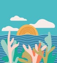 Seascape sunset. Summer ocean abstract illustration