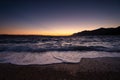 Seascape during sunset. Waves on beach. Sky during sunset as a background. Nature composition. Mediterranean sea. Royalty Free Stock Photo
