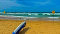 Seascape with surfing and seagull by Mungo beach in Australa