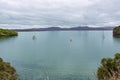 The seascape view of Halfmoon Bay at Stewart Island or Rakiura of the South Island of New Zealand.