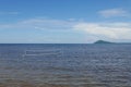 Seascape view of Lawas,Sarawak,Malaysia with clear blue sky and mountains.