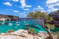 Seascape view of the most beautiful bay Cala Macarella of the island Menorca, Balearic islands, Spain Royalty Free Stock Photo