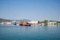 Seascape view of the old port with traditional fishing boats under blue sky, Volos, Greece