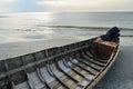 Wooden motor boat, sea beach Royalty Free Stock Photo