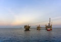 Seascape view of oil production platform at offshore Terengganu oil field during sunrise