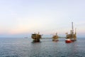 Seascape view of oil production platform at offshore Terengganu oil field during sunrise