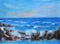 Seascape: waves crashing on a seashore