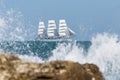 Seascape with white sailing vessel floating in Black sea Royalty Free Stock Photo