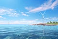 Seascape with Wind Turbine Utilizing Wind Power for Clean Energy