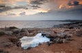 Seascape with windy waves during stormy weather at sunset. Cape greko Cyprus Royalty Free Stock Photo