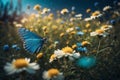 Enchanting Moonlit Meadow - Blue Butterfly portrait - AI generated image