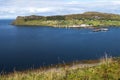 Seascapes with a blue and cloudy sky in summer, Skye Island Highlands, Scotland Royalty Free Stock Photo