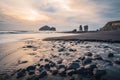 Seascapes at sunset, with rocks on the sea surface. Mosteiros Beach on Sao Miguel Island, Azores, Portugal Royalty Free Stock Photo