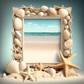 Seashell Collection Frame on the Beach. Generative AI Royalty Free Stock Photo