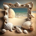 Seashell Collection Frame on the Beach. Generative AI Royalty Free Stock Photo