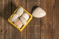 Seashell decoration in a yellow box, Royalty Free Stock Photo