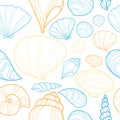 Seashell doodle with bubble seamless pattern vector. Royalty Free Stock Photo
